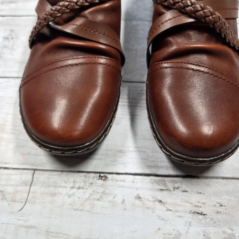 Clarks Collection Ultimate Comfort Loafers Women 7M Brown Leather Braided Ruched